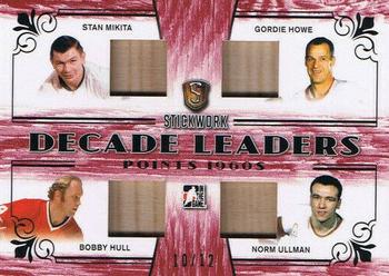 2017 Leaf In The Game Stickwork - Decade Leaders Relics - Red #DL-01 Stan Mikita / Gordie Howe / Bobby Hull / Norm Ullman Front