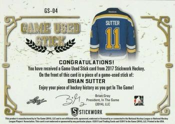 2017 Leaf In The Game Stickwork - Game-Used Stick Relics - Silver #GS-04 Brian Sutter Back