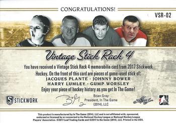 2017 Leaf In The Game Stickwork - Vintage Stick Rack 4 Relics - Silver #VSR-02 Jacques Plante / Johnny Bower / Harry Lumley / Gump Worsley Back