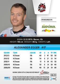 2013-14 Austrian EBEL #299 Alexander Egger Back