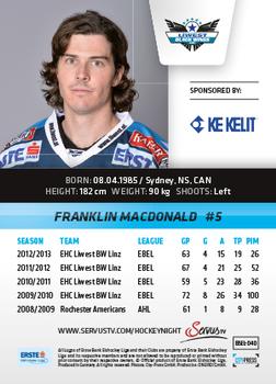 2013-14 Austrian EBEL #40 Franklin MacDonald Back
