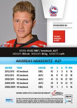 2013-14 Austrian EBEL #191 Andreas Hanschitz Back