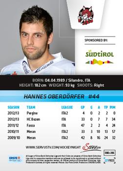 2013-14 Austrian EBEL #206 Hannes Oberdorfer Back