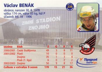 2003-04 Czech OFS #239 Vaclav Benak Back
