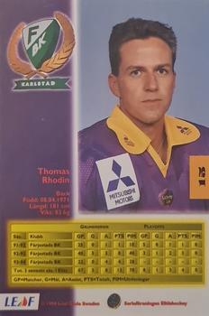 1994-95 Leaf Elit Set (Swedish) #15 Thomas Rhodin Back