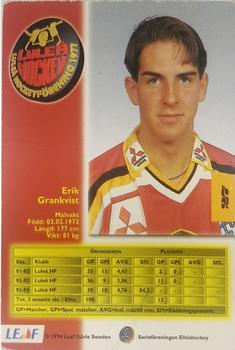 1994-95 Leaf Elit Set (Swedish) #27 Erik Granqvist Back