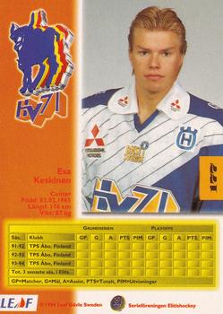 1994-95 Leaf Elit Set (Swedish) #177 Esa Keskinen Back