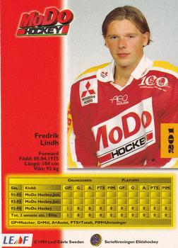 1994-95 Leaf Elit Set (Swedish) #201 Fredrik Lindh Back