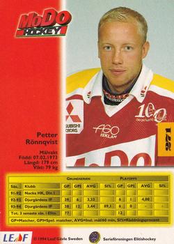1994-95 Leaf Elit Set (Swedish) #271 Petter Rönnqvist Back