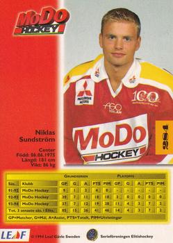 1994-95 Leaf Elit Set (Swedish) #284 Niklas Sundstrom Back