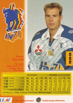 1994-95 Leaf Elit Set (Swedish) #293 Peter Ekelund Back