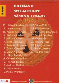 1994-95 Leaf Elit Set (Swedish) #308 Brynas IF Back