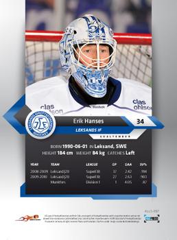 2010-11 HockeyAllsvenskan #ALLS-067 Erik Hanses Back