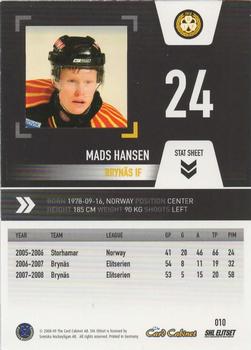 2008-09 SHL Elitset #10 Mads Hansen Back
