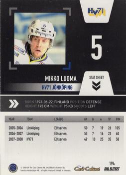2008-09 SHL Elitset #194 Mikko Luoma Back