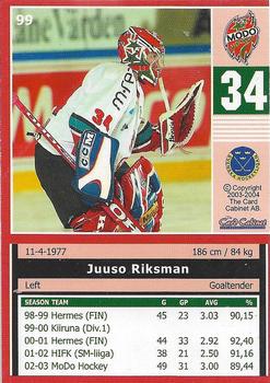 2003-04 SHL Elitset #99 Juuso Riksman Back
