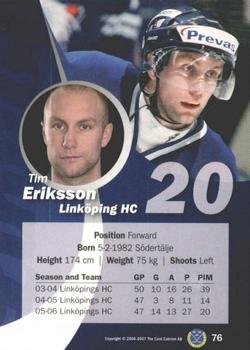 2006-07 SHL Elitset #76 Tim Eriksson Back