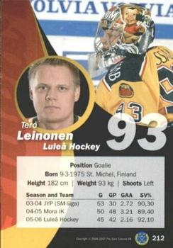 2006-07 SHL Elitset #212 Tero Leinonen Back