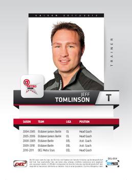 2011-12 Playercards (DEL) #DEL-054 Jeff Tomlinson Back
