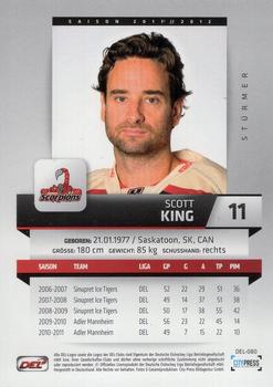 2011-12 Playercards (DEL) #DEL-080 Scott King Back