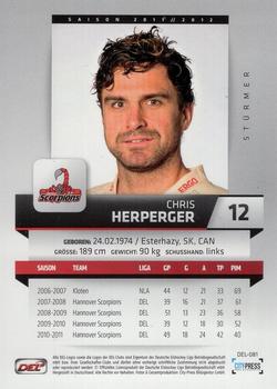 2011-12 Playercards (DEL) #DEL-081 Chris Herperger Back