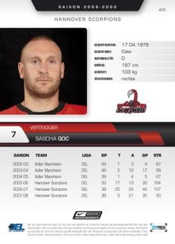 2008-09 Playercards (DEL) #400 Sascha Goc Back