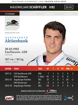 2014-15 Playercards Premium Serie 1 (DEL) #DEL-015 Maximilian Schaffler Back