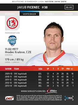 2014-15 Playercards Premium Serie 1 (DEL) #DEL-042 Jakub Ficenec Back