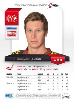 2012-13 Playercards EBEL #EBEL-032 Nikolaus Holzer Back