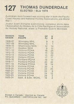 1987 Cartophilium Hockey Hall of Fame #127 Thomas Dunderdale Back
