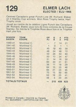 1987 Cartophilium Hockey Hall of Fame #129 Elmer Lach Back