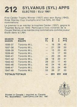1987 Cartophilium Hockey Hall of Fame #212 Syl Apps Back