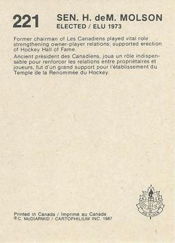 1987 Cartophilium Hockey Hall of Fame #221 Hartland Molson Back