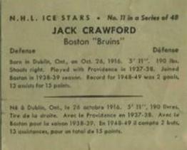 1949-50 World Wide Gum NHL Ice Stars Wrappers #11 Jack Crawford Front