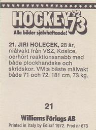 1972-73 Williams Hockey (Swedish) #21 Jiri Holecek Back