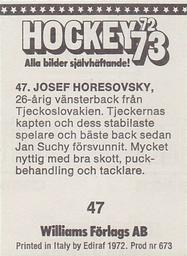 1972-73 Williams Hockey (Swedish) #47 Josef Horesovsky Back