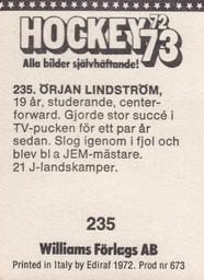 1972-73 Williams Hockey (Swedish) #235 Orjan Lindstrom Back