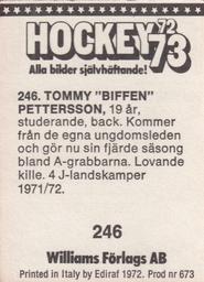 1972-73 Williams Hockey (Swedish) #246 Tommy Pettersson Back