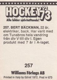 1972-73 Williams Hockey (Swedish) #257 Bert Backman Back