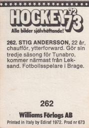 1972-73 Williams Hockey (Swedish) #262 Stig Andersson Back