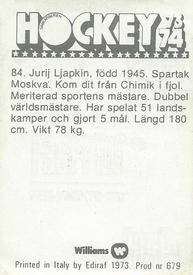 1973-74 Williams Hockey (Swedish) #84 Jurij Ljapkin Back
