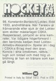 1973-74 Williams Hockey (Swedish) #98 Konstantin Loktev Back