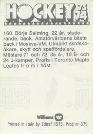 1973-74 Williams Hockey (Swedish) #160 Borje Salming Back