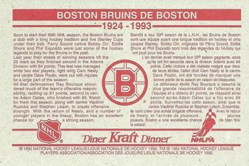 1992-93 Kraft - Kraft Dinner Teams #NNO Boston Bruins  Back