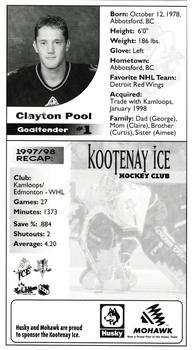 1998-99 Kootenay Ice (WHL) #1 Clayton Pool Back