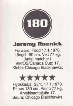 1993 Semic Hockey VM/Jaakiekon MM (Swedish/Finnish) Stickers #180 Jeremy Roenick Back