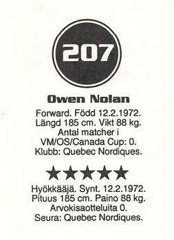 1993 Semic Hockey VM/Jaakiekon MM (Swedish/Finnish) Stickers #207 Owen Nolan Back