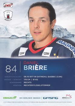 2012-13 Eisbären Berlin Postcards #NNO Daniel Briere Back