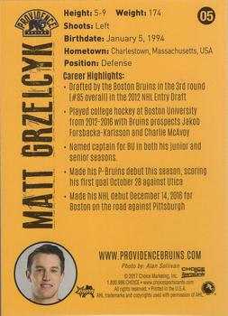 2016-17 Choice Providence Bruins (AHL) #05 Matt Grzelcyk Back