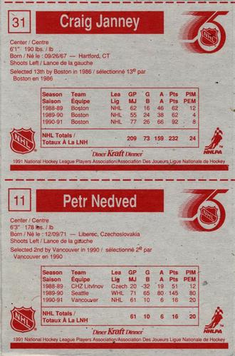 1991-92 Kraft - Panels #11 / 31 Petr Nedved / Craig Janney Back